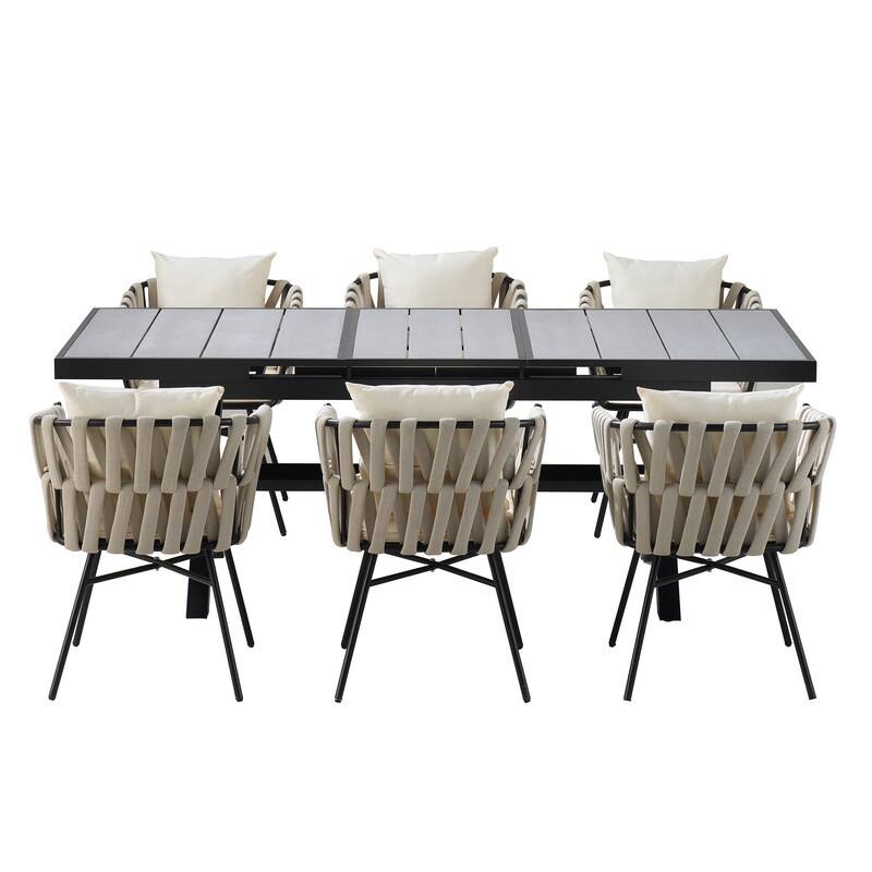 Expandable 7-Piece Outdoor Dining Set, Extending Table & Flexible Seating