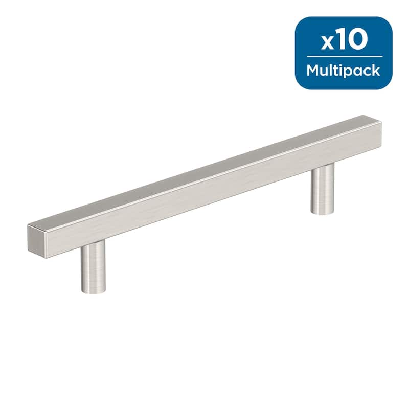 Amerock Square Cabinet Bar Pull for Cabinet, Drawer, or Furniture - Satin Nickel - 5-1/16 inch (128mm) Center-to-Center