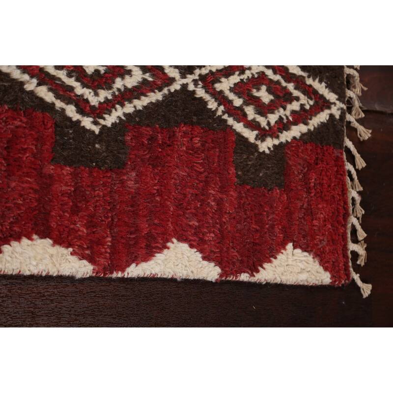 Geometric Tribal Moroccan Runner Rug Wool Hand-knotted Oriental Carpet - 2'4" x 12'5"