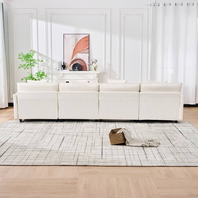 U-Shaped Modular Sectional Sofa, Comfy Deep Seat Cloud Couch with 2 Movable Ottomans, Large 4 Seat Sofa with Pillows