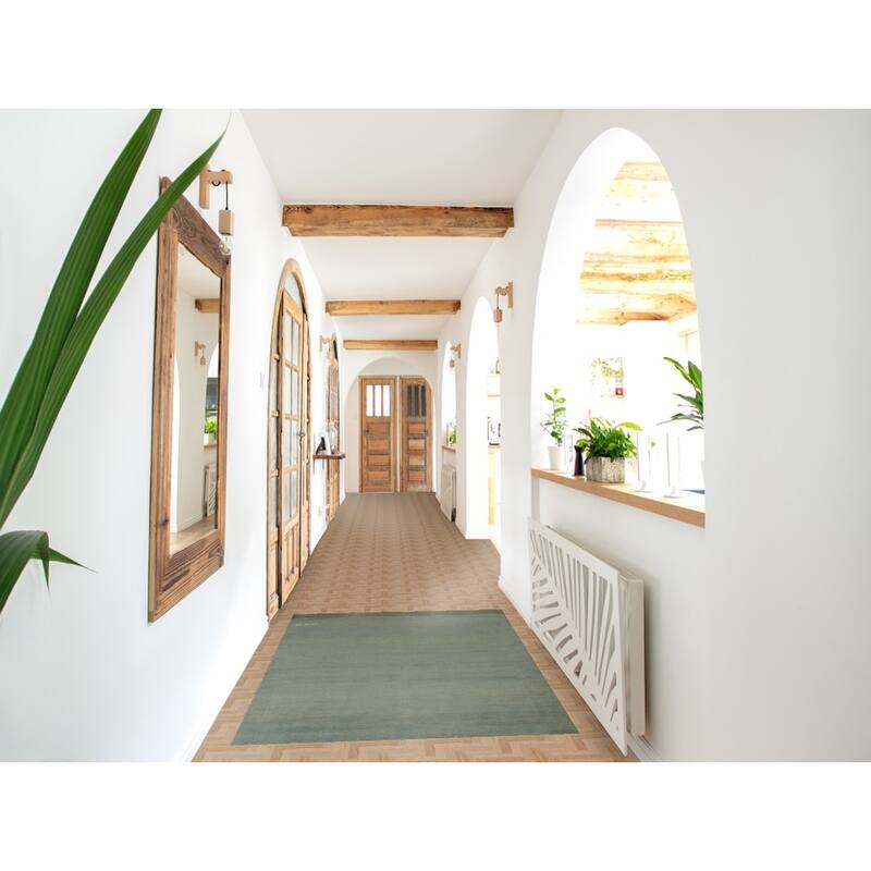 Green & Blue Modern Gabbeh Oriental Rug Handmade Wool Carpet - 3'2" x 4'11"