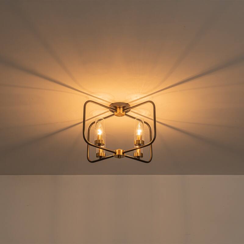 4 Light Industrial Black Metal Flush Mount Ceiling Light with Glass Tube Shade - Dia.20.28-in