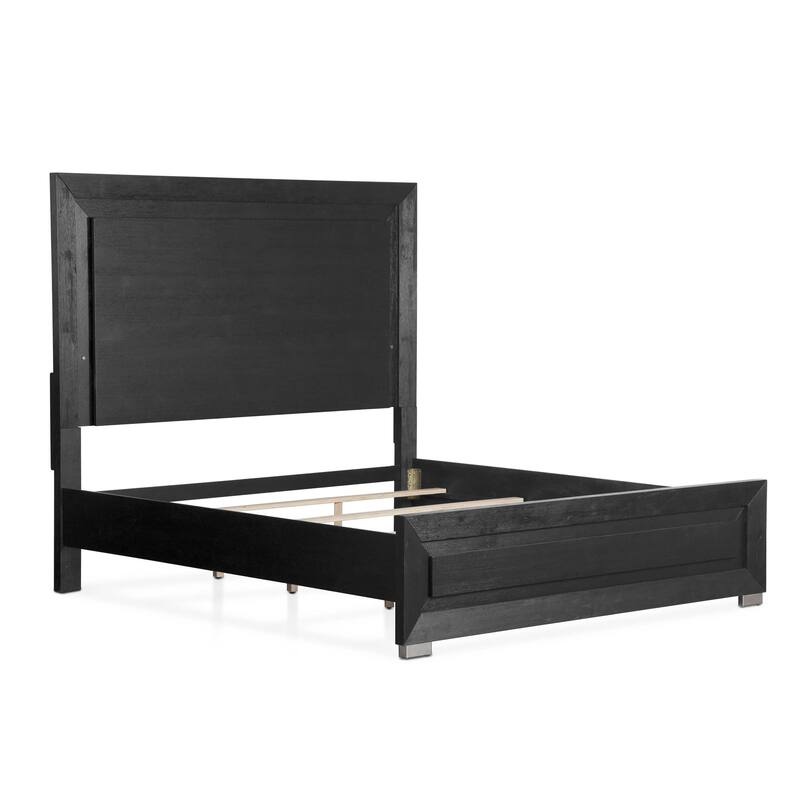Furniture of America Alaric Modern Black Solid Wood Panel Bed with LED Light Headboard