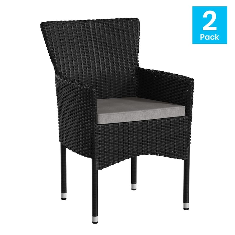 Indoor/Outdoor Wicker Wrapped Steel Frame Patio Chairs & Cushions