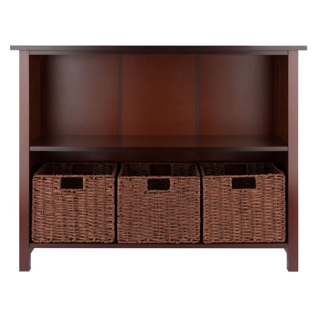Storage Shelf with 3 Foldable Woven Baskets - 39" - Walnut Finish - 4 Pc