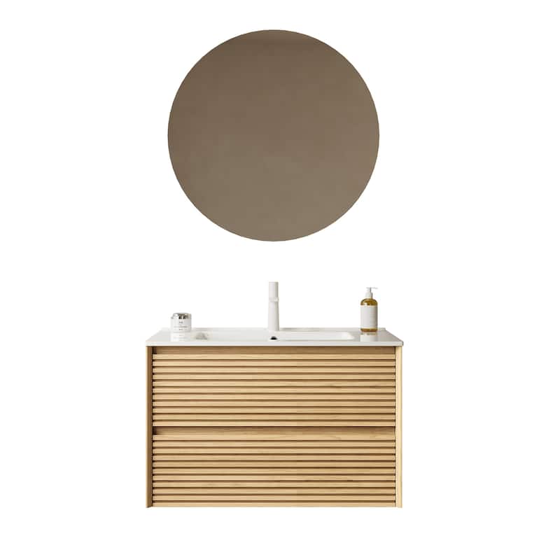 30" Wall-Mounted Bathroom Vanity with Sink Ceramic Basin