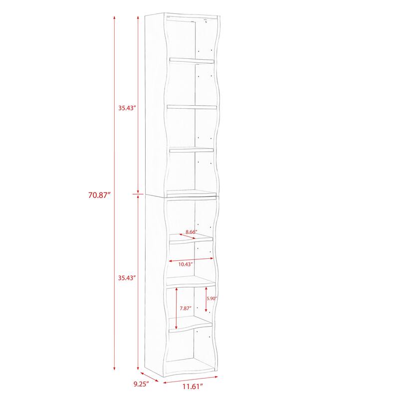 Anmytek White Wave Design Ladder Shelf - 8 Tier Tall Narrow Bookcase for Small Spaces with Anti Tip Kit