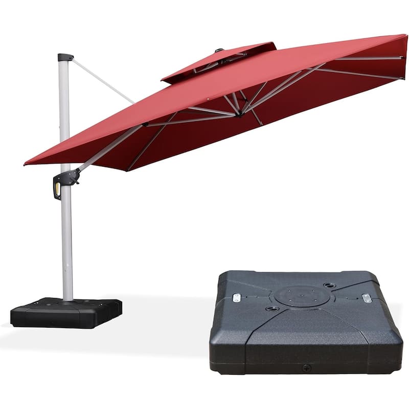 PURPLE LEAF 12 ft Double Top Deluxe Square Patio Cantilever Umbrella