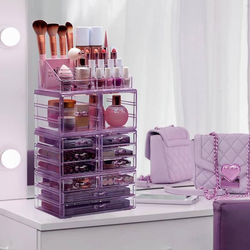 Sorbus Cosmetic Makeup and Jewelry Storage Case with 12 Drawers and 16 Slots - 4-Piece Set