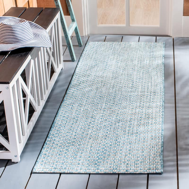 SAFAVIEH Courtyard Judi Indoor/ Outdoor Patio Backyard Rug - 2'3" x 12' Runner - Light Blue/Light Grey