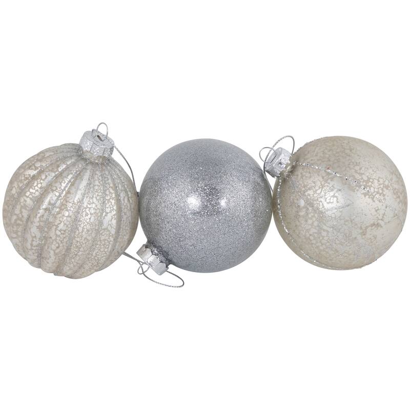2-Finish Glass Ball Christmas Ornaments - 3" (80mm) - Gold and Silver - 9ct