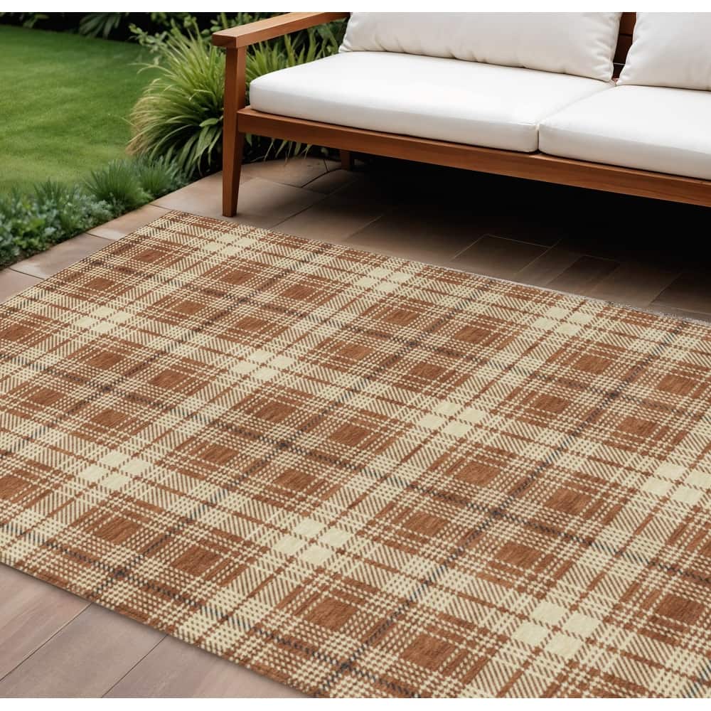 HomeRoots Plaid Transitional Rectangle Outdoor Rug