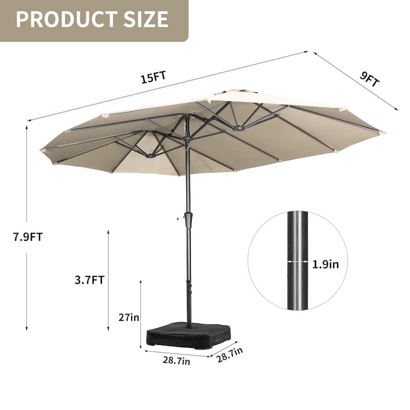 Ainfox 13FT/15FT Patio Umbrella Large Outdoor Umbrella with Base
