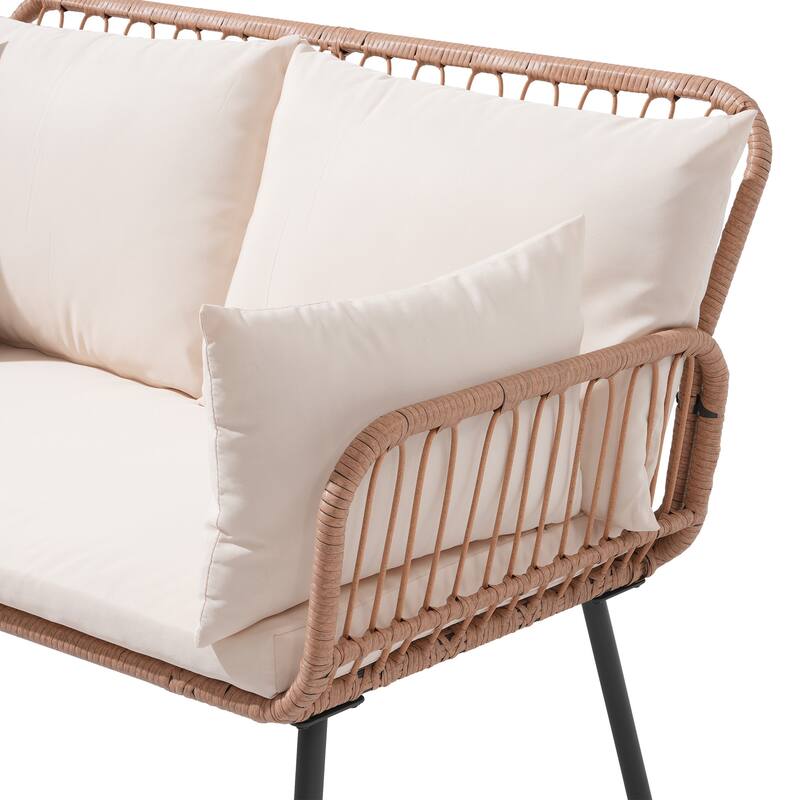 Outdoor Patio Furniture L-Shaped Corner Wicker Sofa Set with Coffee Table