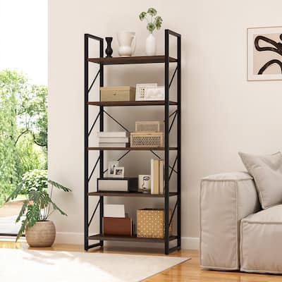 Moasis Industrial 62" Tall 5-Tier Bookshelf Open Shelf Bookcase for Living Room