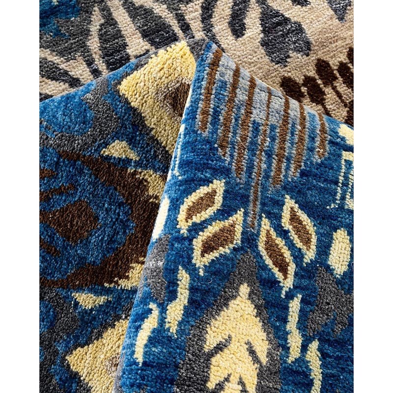Ikat One-of-a-Kind Hand-Knotted Area Rug, Blue - 8' 0" x 10' 0"