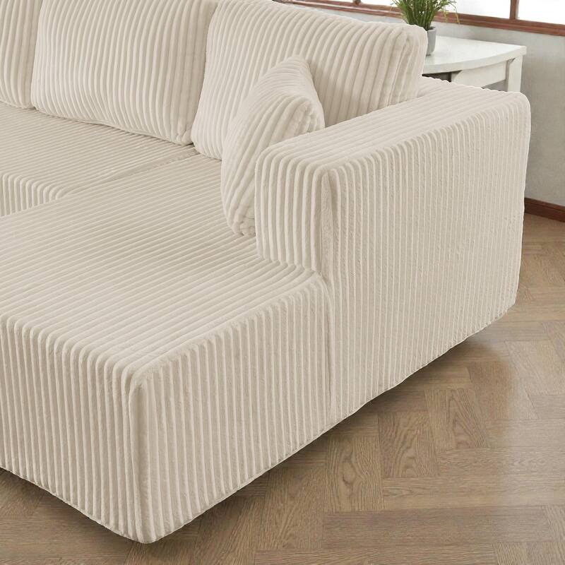 U Shaped Modular Sectional Sofa, Modern Minimalist Corduroy Compressed Couch, Sleeper Sofa for Living Room