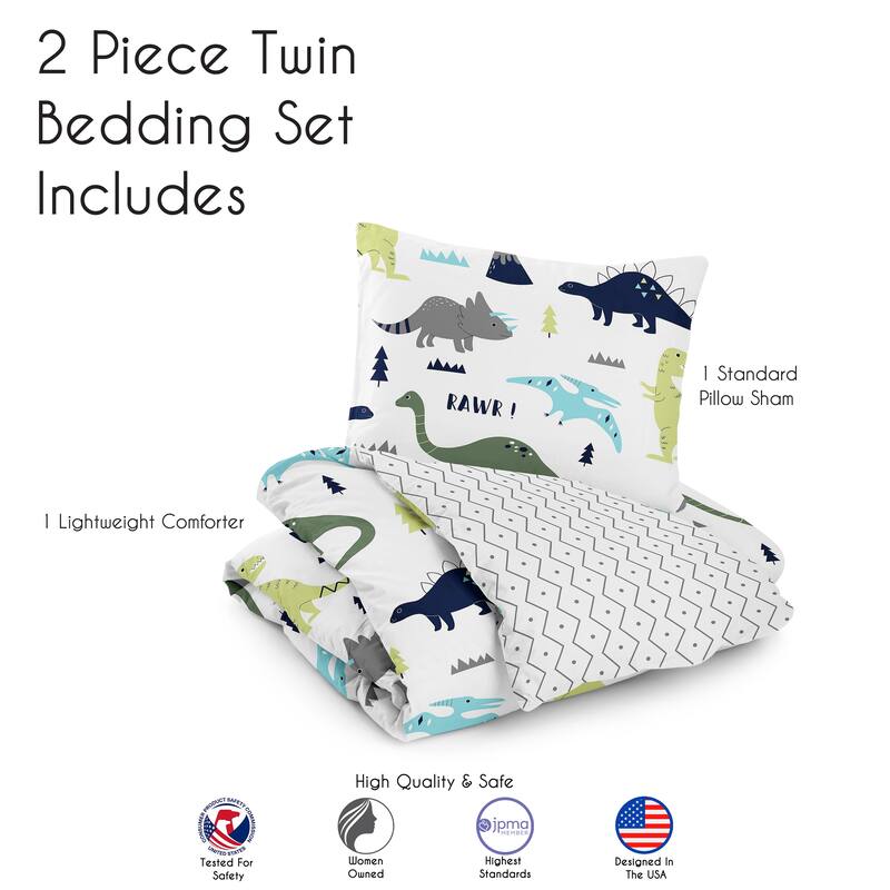 Mod Dino Collection Boy 2-piece Twin-size Comforter Set - Blue, Green and Grey Modern Dinosaur