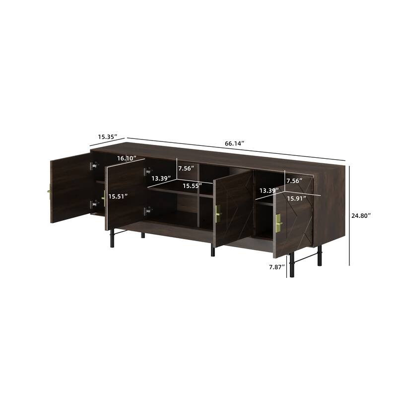 Mid-Century Modern 66" Entertainment Center with Storage and Shelves, Media Console Table, Living Room Bedroom TV stand