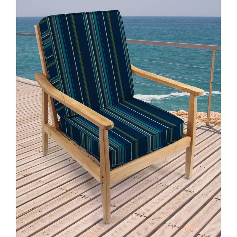 Sunbrella 22" x 45" Navy Stripe Outdoor Deep Seat Chair Cushion Set with Ties - 45'' L x 22'' W x 4'' H - Stanton Lagoon