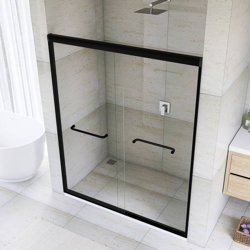 Double Sliding Framed Shower Door in Matte Black Finish