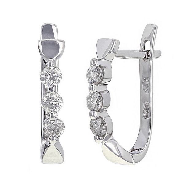 0.67 in x 0.67 in 14K White Gold Diamond Cut Squared Hoop Earrings