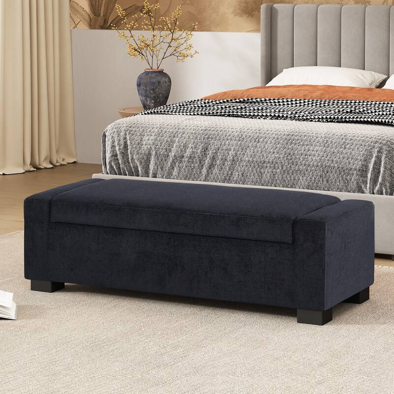 50" Storage Ottoman Bench with Hinged Lid for Living Room or Bedroom - Dark Blue