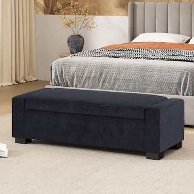 Fabric Upholstered Storage Ottoman with Flip-Lid Top-Dark Blue