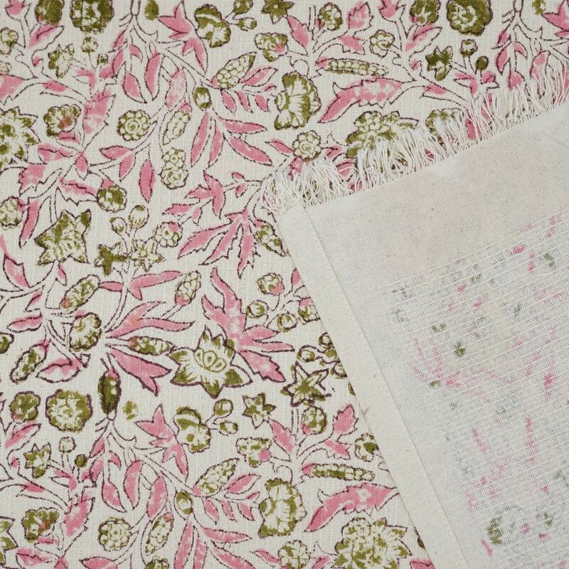 Fabdivine Handmade Floral Block Print Kitchen or Bath Room Hand Towels Home or Office Accent - Set of 20 - Chiranjiv- Pink, Green