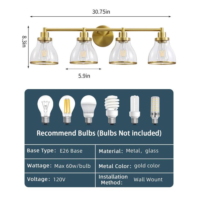 Hermosa Gold 4-Light Bathroom Vanity Light