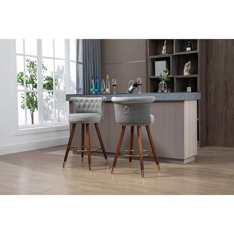 COOLMORE Vintage Upholstered Bar Stools with Backrest and Footrest, Fixed Height 360° Rotation for Kitchen, Dining, Home Bar