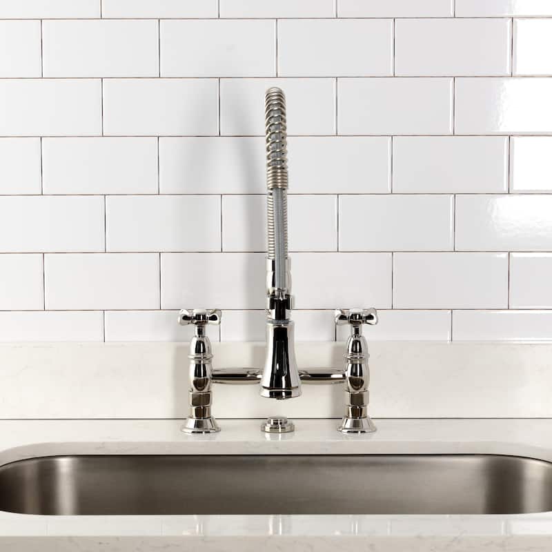 Kingston Brass Essex Double-Handle Wall-Mount Pre-Rinse Bridge Kitchen Faucet