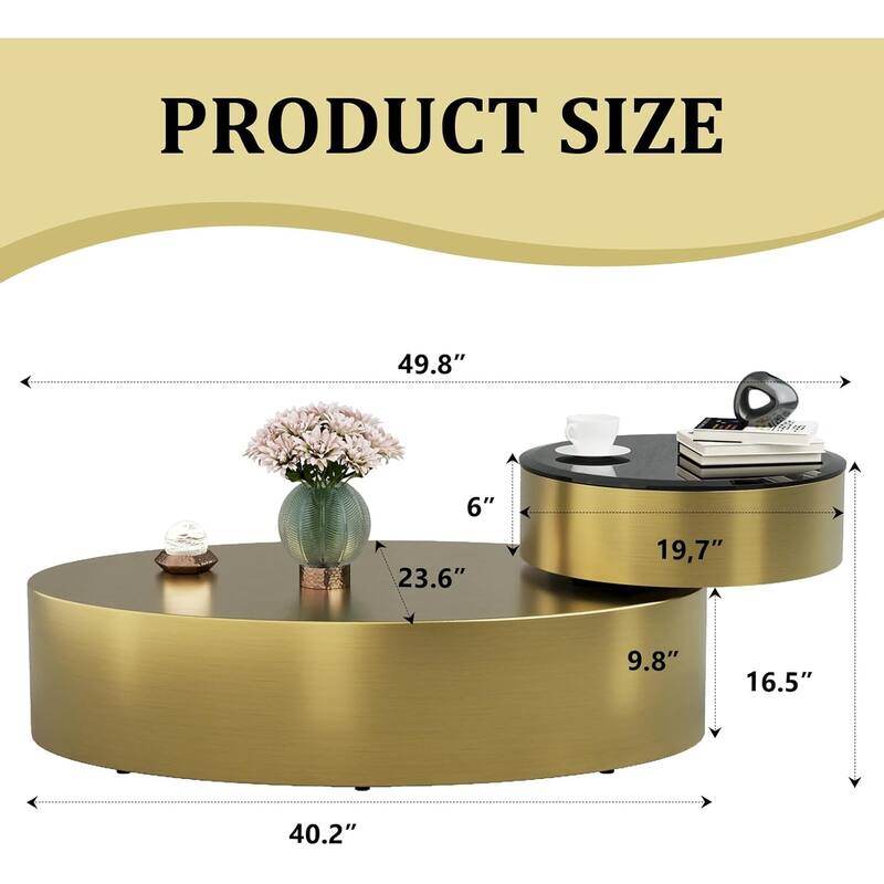 Classic and Luxurious 50 inch 2 Tiers Rotatable Oval Coffee Table Center Table