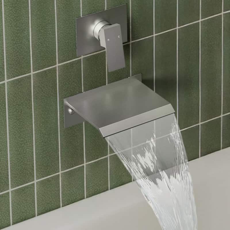 Single Handle Stainless Steel Wall Mount Waterfall Bathtub Faucet - Brushed Nickel
