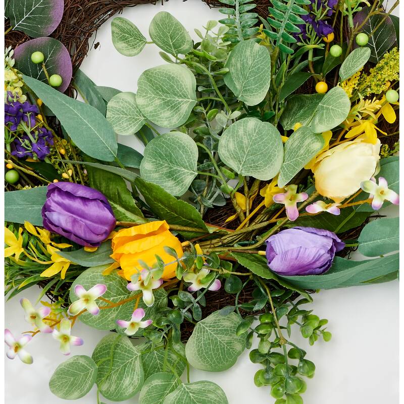 18" Tulip Green Leaves Half Wreath