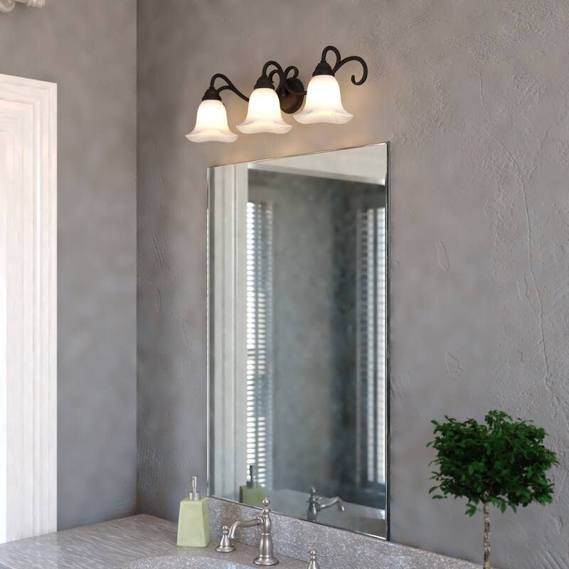 VAXCEL Bella Matte Black Bathroom Vanity Lighting Wall Fixture, White Alabaster Glass Shade, Dimmable, LED Compatible