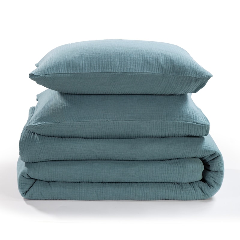 HiEnd Accents 100% Cotton Voile Muslin Gauze Soft and Lightweight Bedding 3 Piece Comforter Set