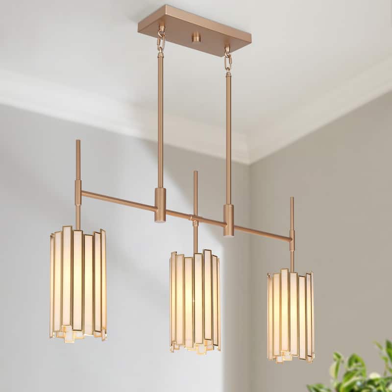 Tifany Moden Gold 3-Light Linear Chandelier Colored Glass Kitchen Island Lights - Deep Gold - L 30" x W 4.3" x H 17.3"