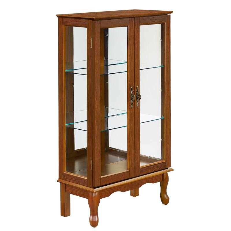 Elegant 3-Tier Curio Cabinet with Lighting, Mirrored Panel, Adjustable Glass Shelves,E26 Bulb Not Included Classic Floor Mount