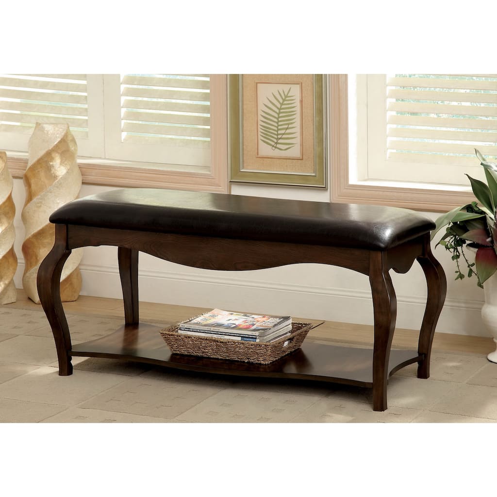 Loss Transitional Oak Faux Leather Accent Bench by Furniture of America