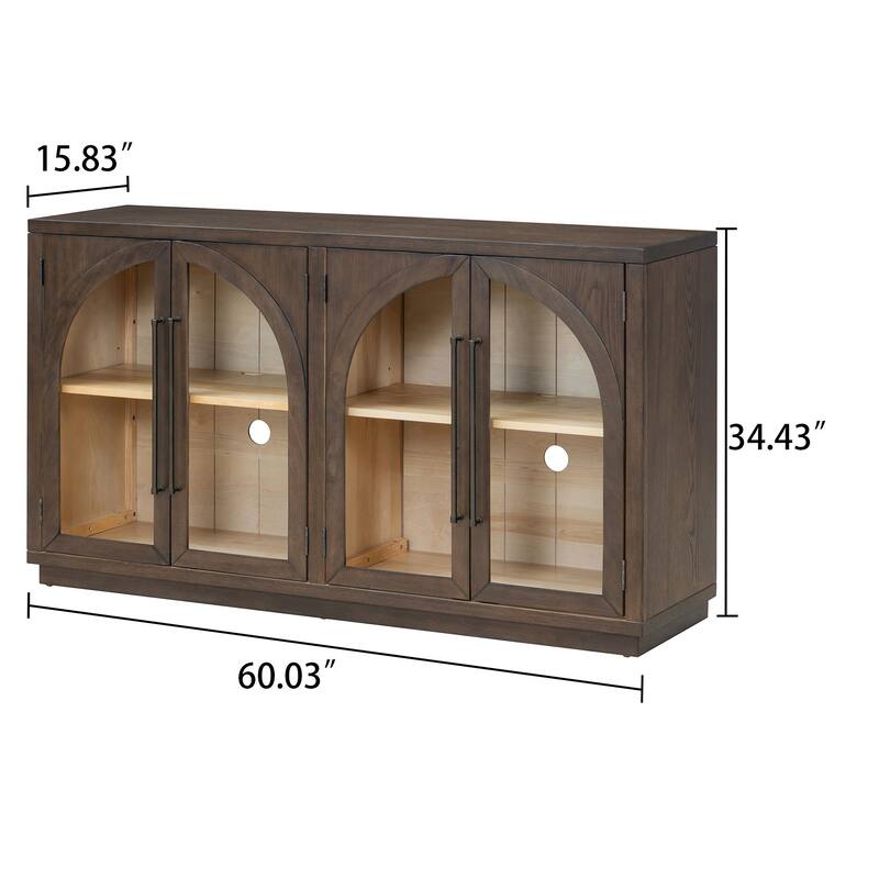 Retro Freestanding 4 Glass Door Wooden Sideboard Storage Buffet Cabinet