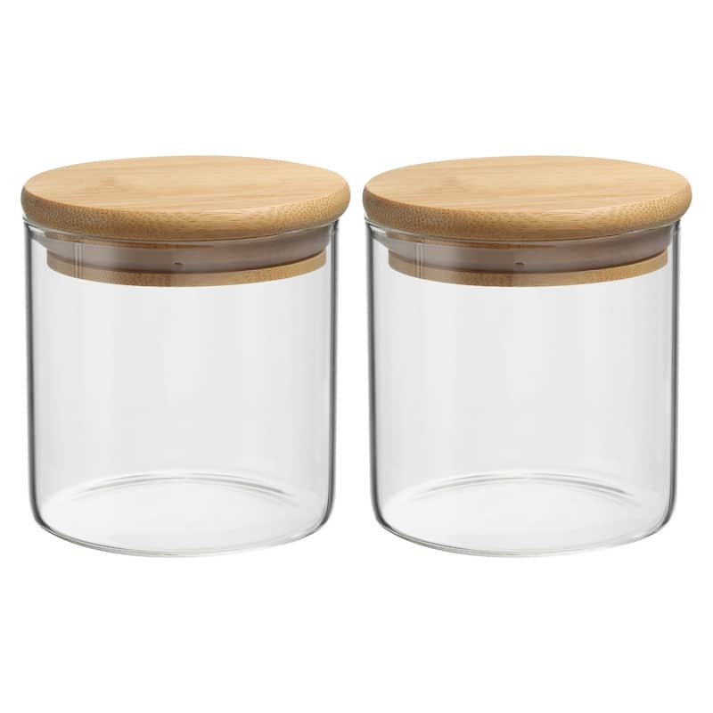 2Pcs 10oz Glass Jar with Airtight Bamboo Lid Glass Kitchen Container (7.8x7.8cm) - Transparent