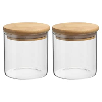 2Pcs 10oz Glass Jar with Airtight Bamboo Lid Glass Kitchen Container (7.8x7.8cm) - Transparent