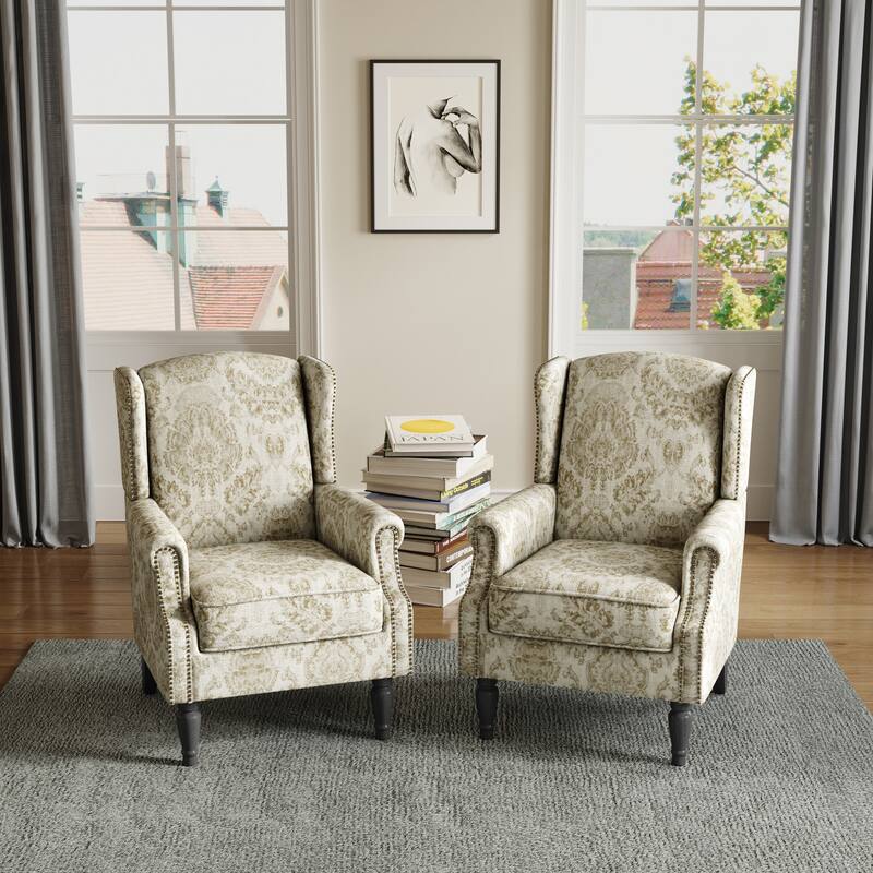 Upholstered Nailhead Trim Armchair Wingback Accent Chairs Set of 2