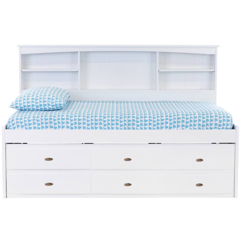 Twin Bookcase Daybed with Drawers - White Daybed Frame for Kids Bedroom