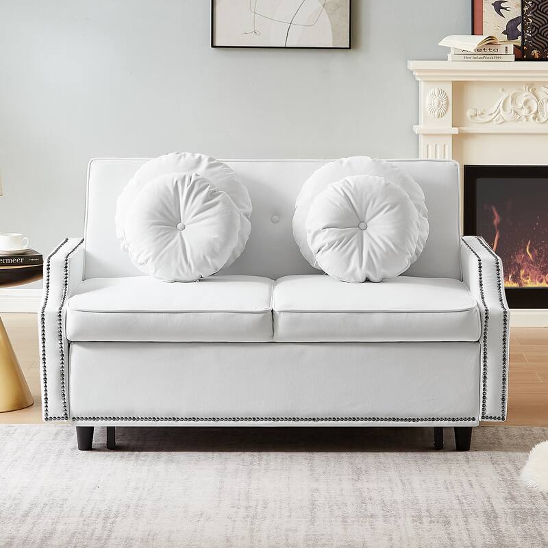Loveseat Sofa Bed with Adjustable Button Tufted Backrest, 2 USB Ports and 4 Pillows