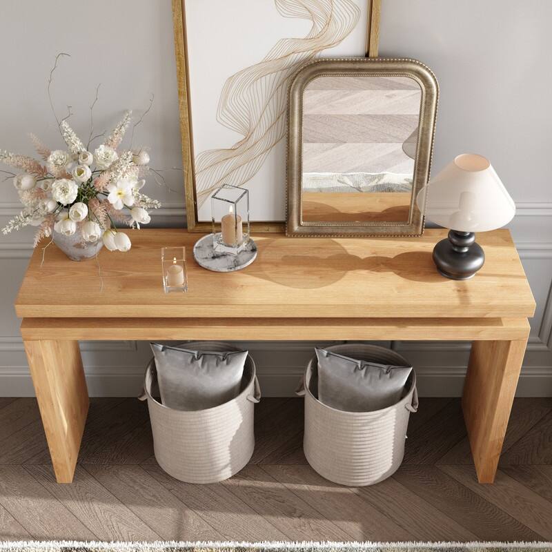 60'' Farmhouse Console Table - Retro Wooden Entryway Table with Double Board Suspension Design, Solid Wood & MDF, Sofa Table