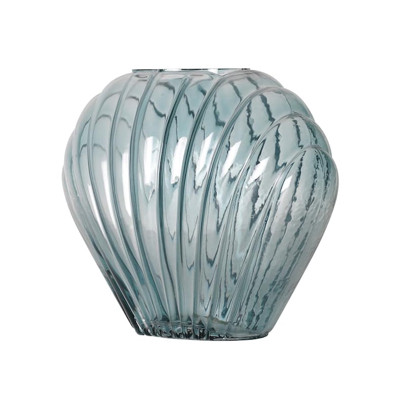 American Art Decor Sea Scallops Azure Glass Vase Set - 11.4" x 8.6" - 11.4" x 8.6"