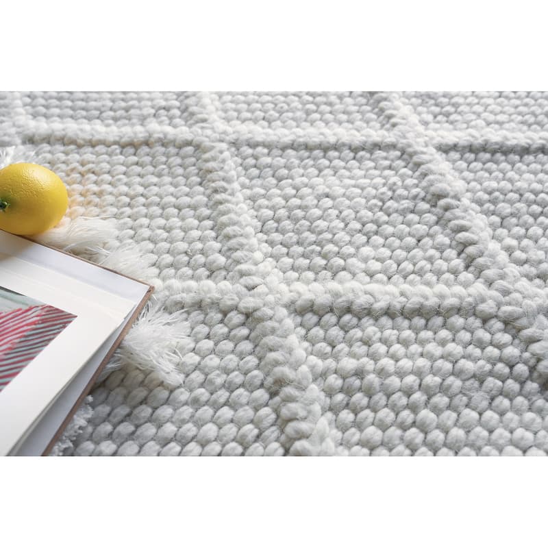 EXQUISITE RUGS Brentwood Handwoven Wool/Viscose White Area Rug.