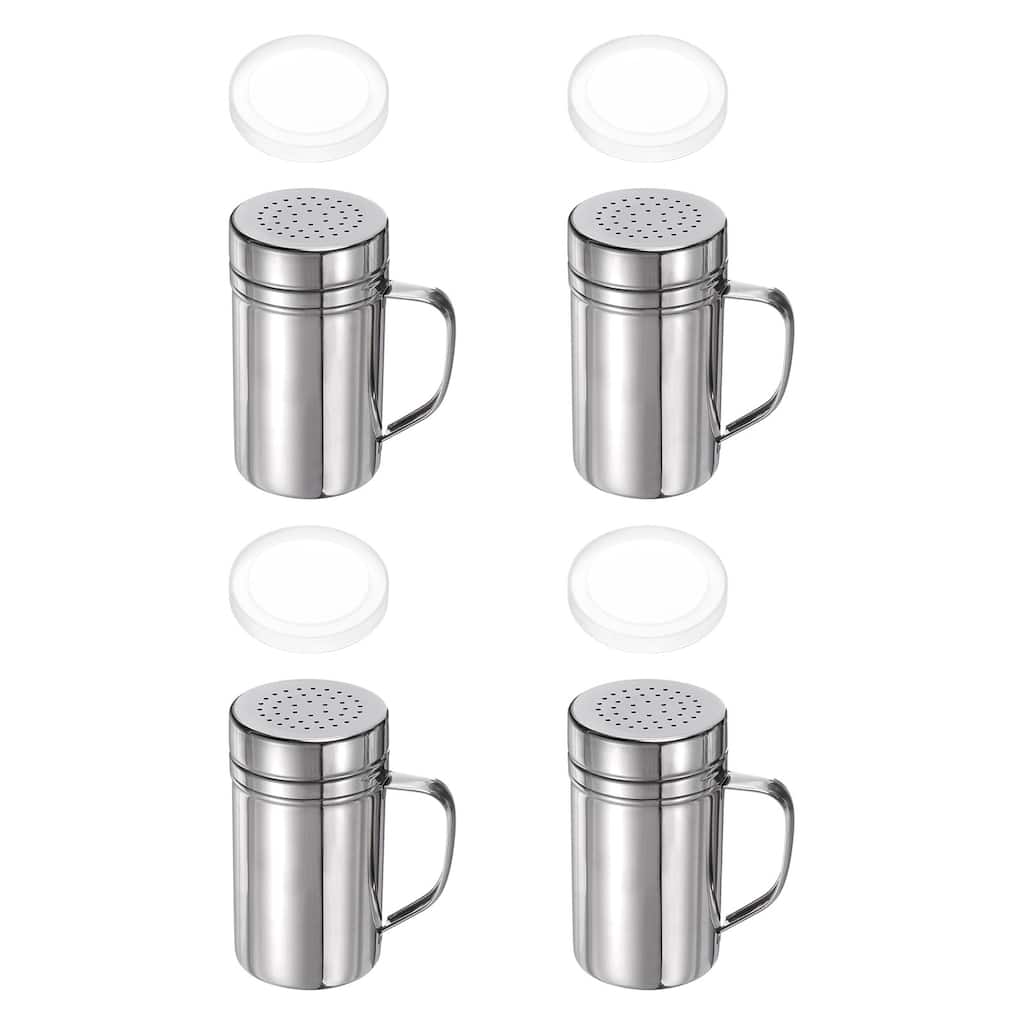 4pcs Salt Dredge Shakers Stainless Steel Spice Shakers W Handle, Lid - Silver